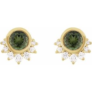 14K Yellow Gold Natural Green Tourmaline & .08 CTW Natural Diamond Earrings – image 2