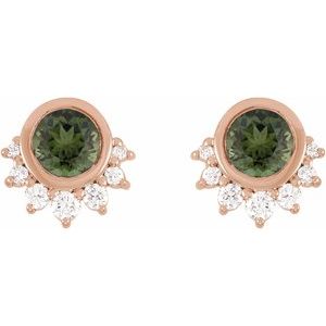 14K Rose Gold Natural Green Tourmaline & .08 CTW Natural Diamond Earrings