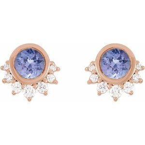 14K Rose Gold Natural Tanzanite & .08 CTW Natural Diamond Earrings