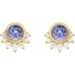 14K Yellow Gold Natural Tanzanite & .08 CTW Natural Diamond Earrings – image 2