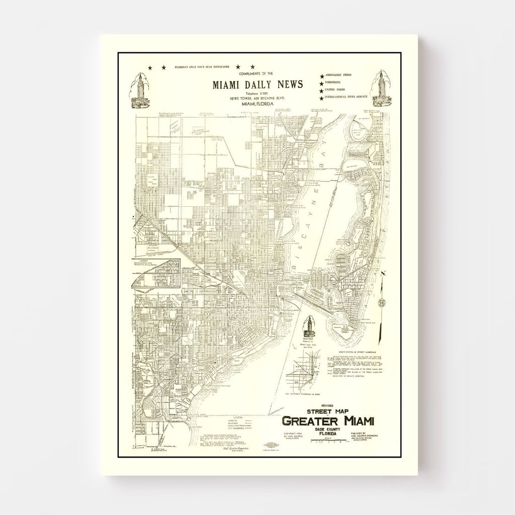 Vintage Map of Miami, Florida 1934