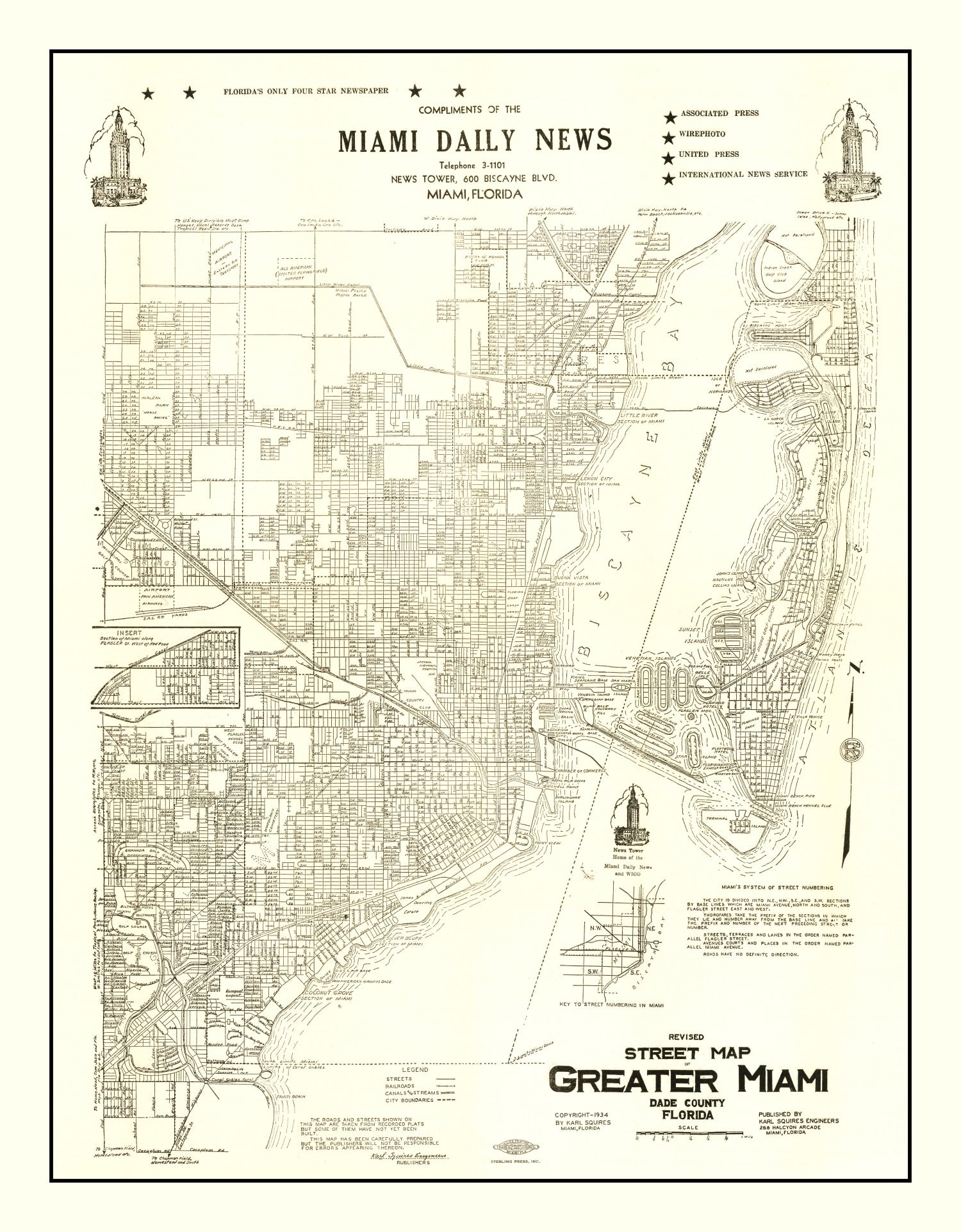 Vintage Map of Miami, Florida 1934