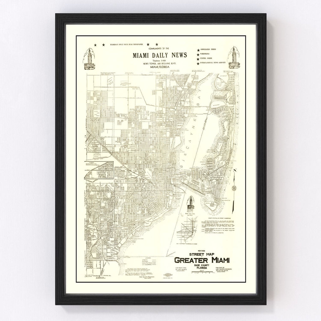 Vintage Map of Miami, Florida 1934