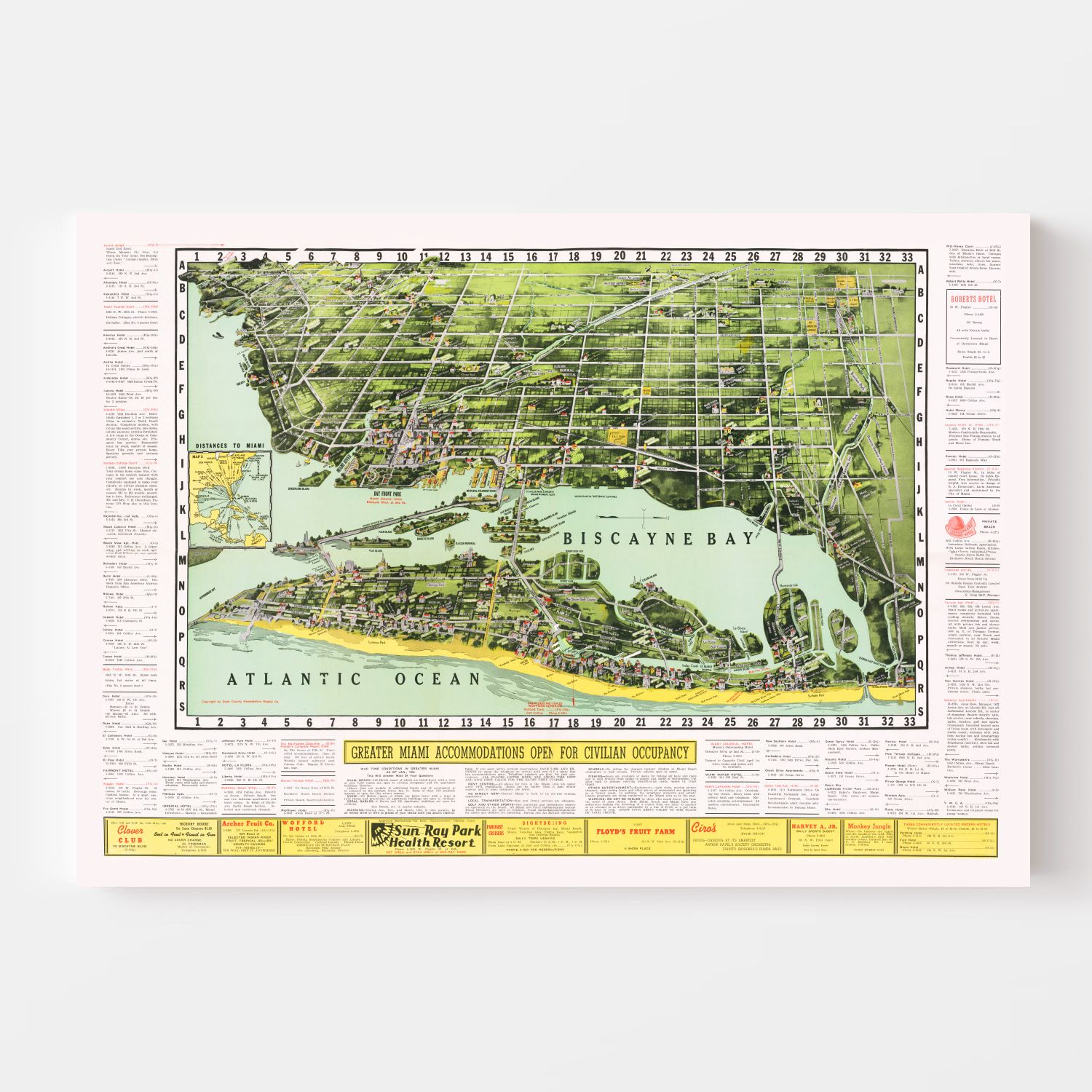 Vintage Map of Miami, Florida 1944