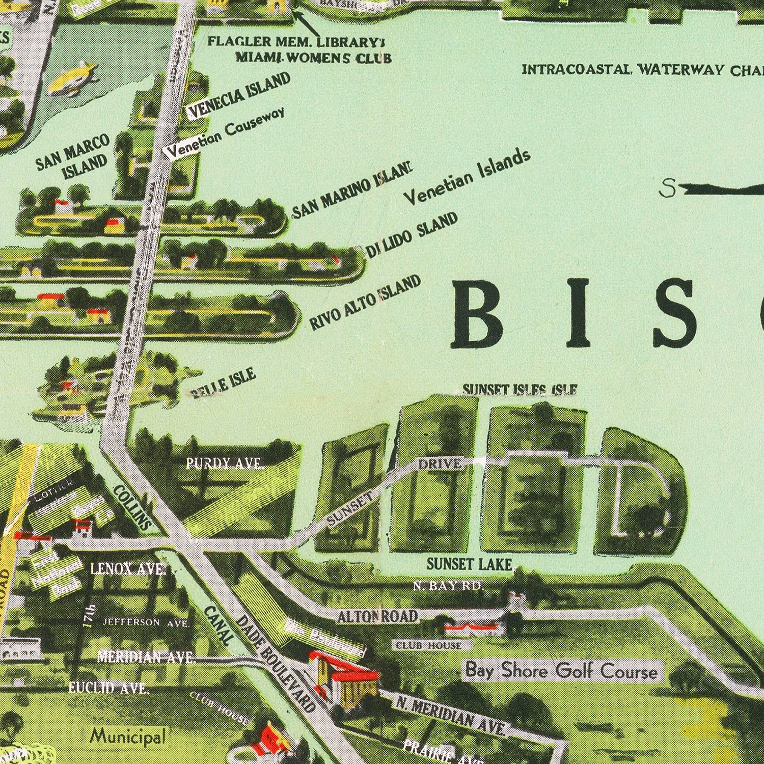 Vintage Map of Miami, Florida 1944