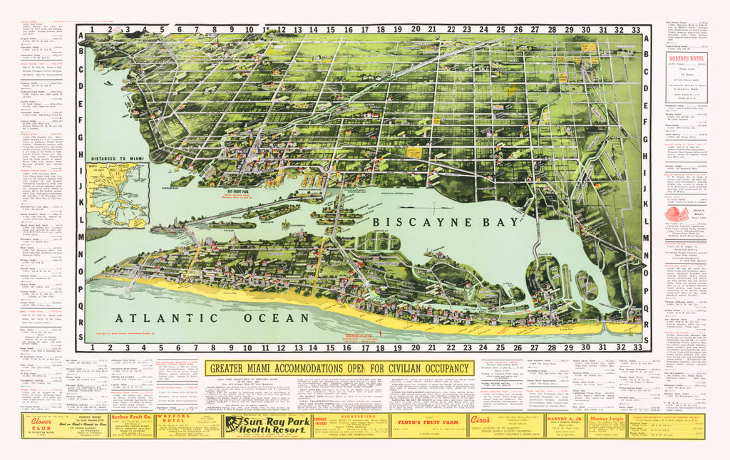 Vintage Map of Miami, Florida 1944