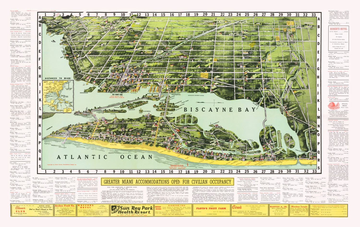 Vintage Map of Miami, Florida 1944