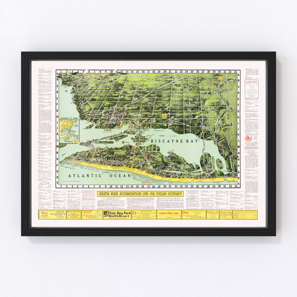 Vintage Map of Miami, Florida 1944