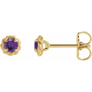 14K Yellow Gold 5.5 mm Natural Amethyst Claw-Prong Rope Earrings