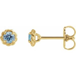 14K Yellow Gold 5 mm Natural Aquamarine Claw-Prong Rope Earrings