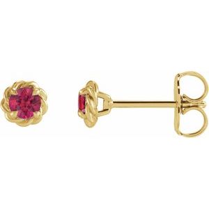 14K Yellow Gold 3 mm Lab-Grown Ruby Claw-Prong Rope Earrings