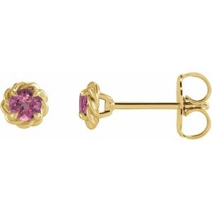 14K Yellow Gold 5.5 mm Natural Pink Tourmaline Claw-Prong Rope Earrings