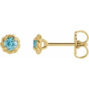 14K Yellow Gold 3 mm Natural Blue Zircon Claw-Prong Rope Earrings