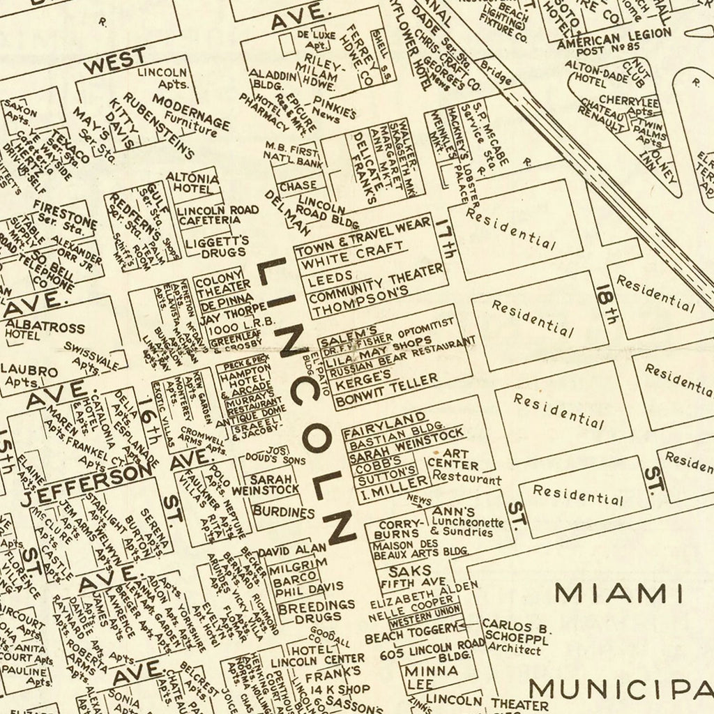 Vintage Map of Miami Beach, Florida 1935