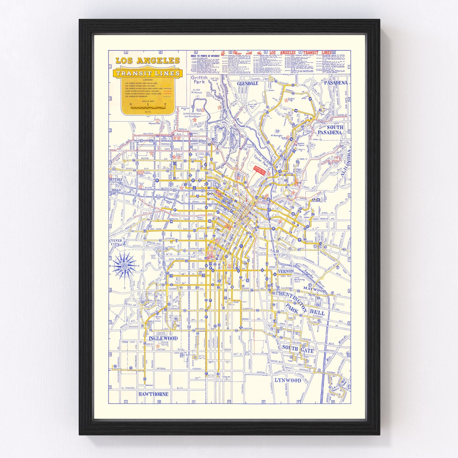 Vintage Map of Los Angeles, California 1946