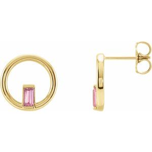 14K Yellow Gold Natural Pink Tourmaline Circle Earrings