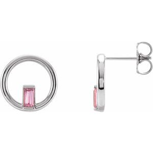 Platinum Natural Pink Tourmaline Circle Earrings