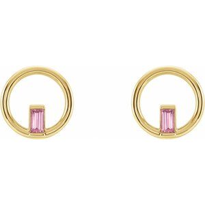14K Yellow Gold Natural Pink Tourmaline Circle Earrings – image 2