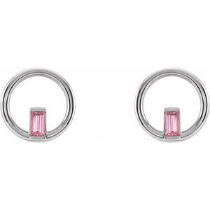 14K White Gold Natural Pink Tourmaline Circle Earrings – image 2