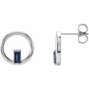 14K White Gold Natural Blue Sapphire Circle Earrings