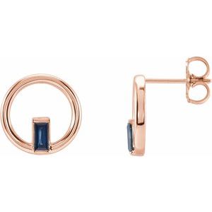 14K Rose Gold Natural Blue Sapphire Circle Earrings