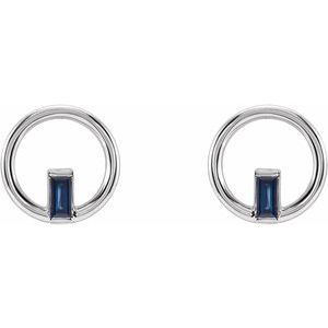 14K White Gold Natural Blue Sapphire Circle Earrings – image 2