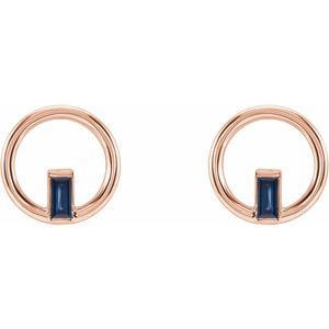 14K Rose Gold Natural Blue Sapphire Circle Earrings – image 2