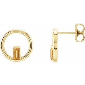 14K Yellow Gold Natural Citrine Circle Earrings