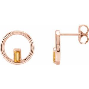 14K Rose Gold Natural Citrine Circle Earrings