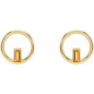 14K Yellow Gold Natural Citrine Circle Earrings