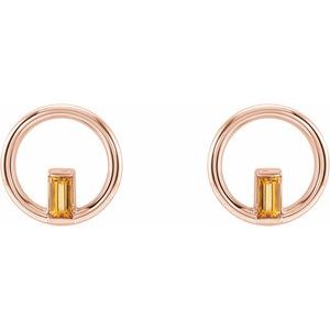 14K Rose Gold Natural Citrine Circle Earrings