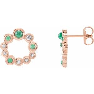 14K Rose Gold Natural Emerald & 1/8 CTW Natural Diamond Earrings