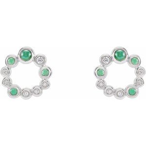 Platinum Natural Emerald & 1/8 CTW Natural Diamond Earrings – image 2