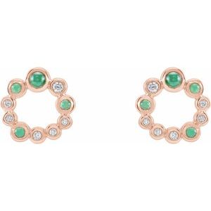 14K Rose Gold Natural Emerald & 1/8 CTW Natural Diamond Earrings – image 2