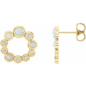 14K Yellow Gold Natural Ethiopian Opal & 1/8 CTW Natural Diamond Earrings