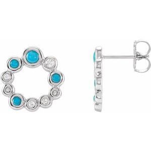 14K White Gold Natural Turquoise & 1/8 CTW Natural Diamond Earrings