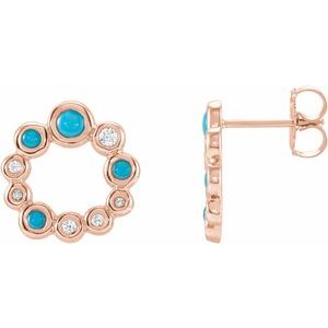 14K Rose Gold Natural Turquoise & 1/8 CTW Natural Diamond Earrings