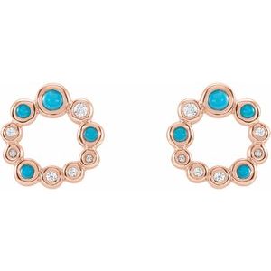 14K Rose Gold Natural Turquoise & 1/8 CTW Natural Diamond Earrings – image 2