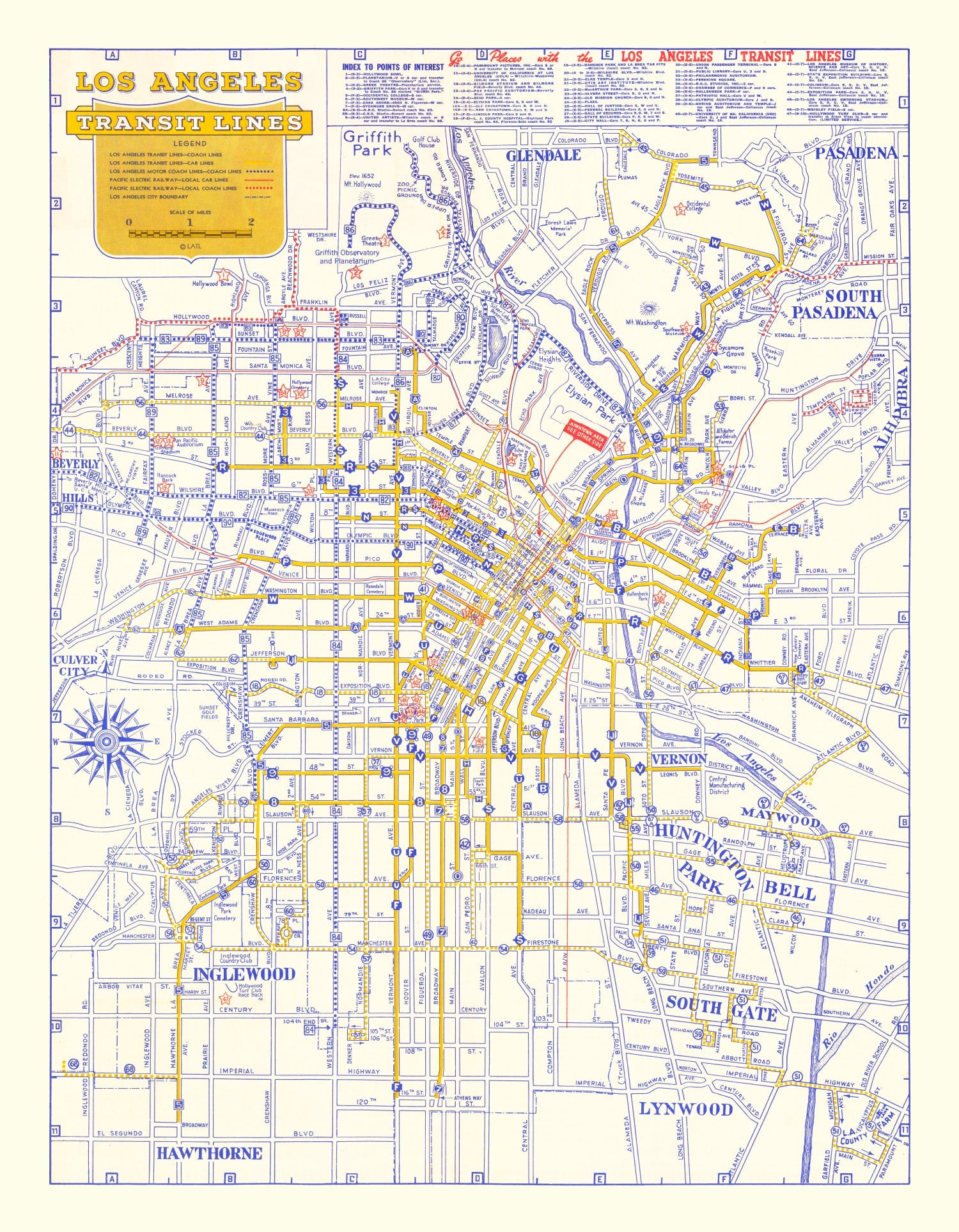 Vintage Map of Los Angeles, California 1946