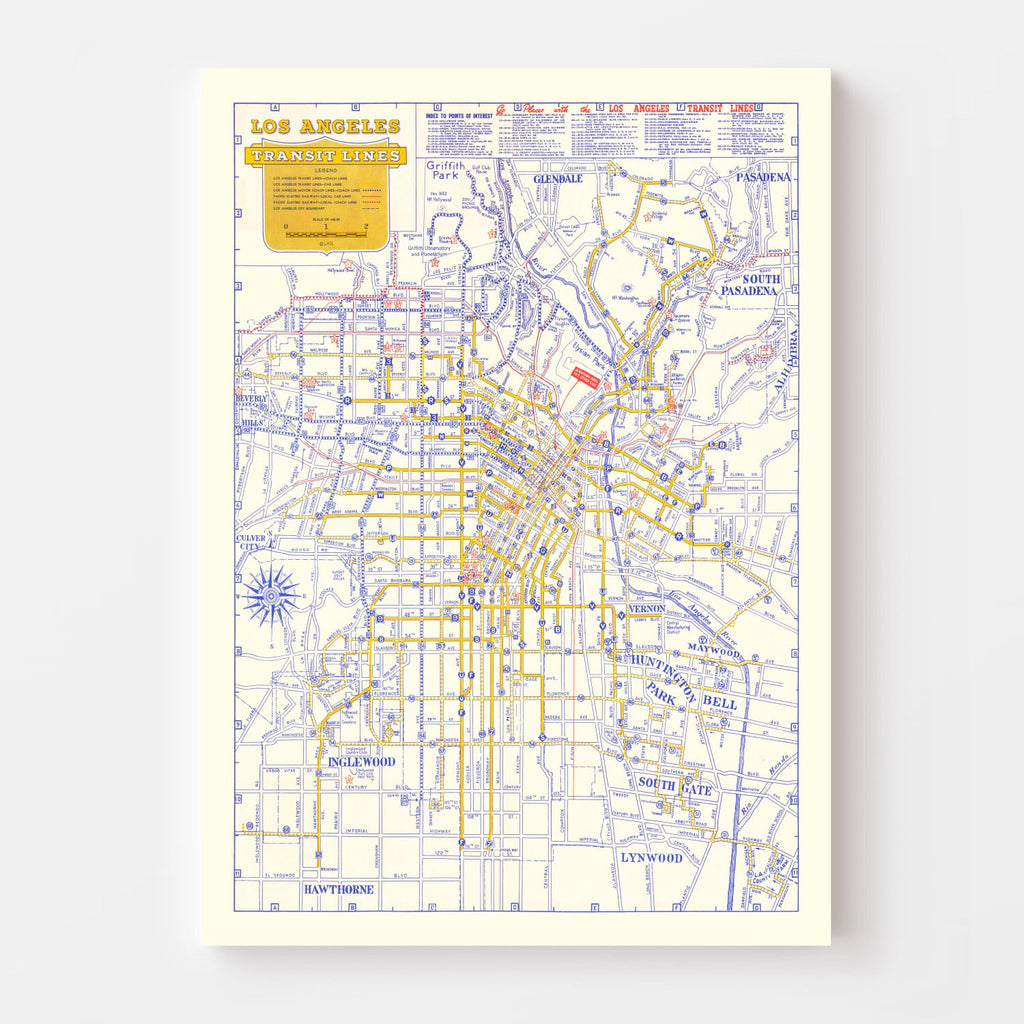Vintage Map of Los Angeles, California 1946