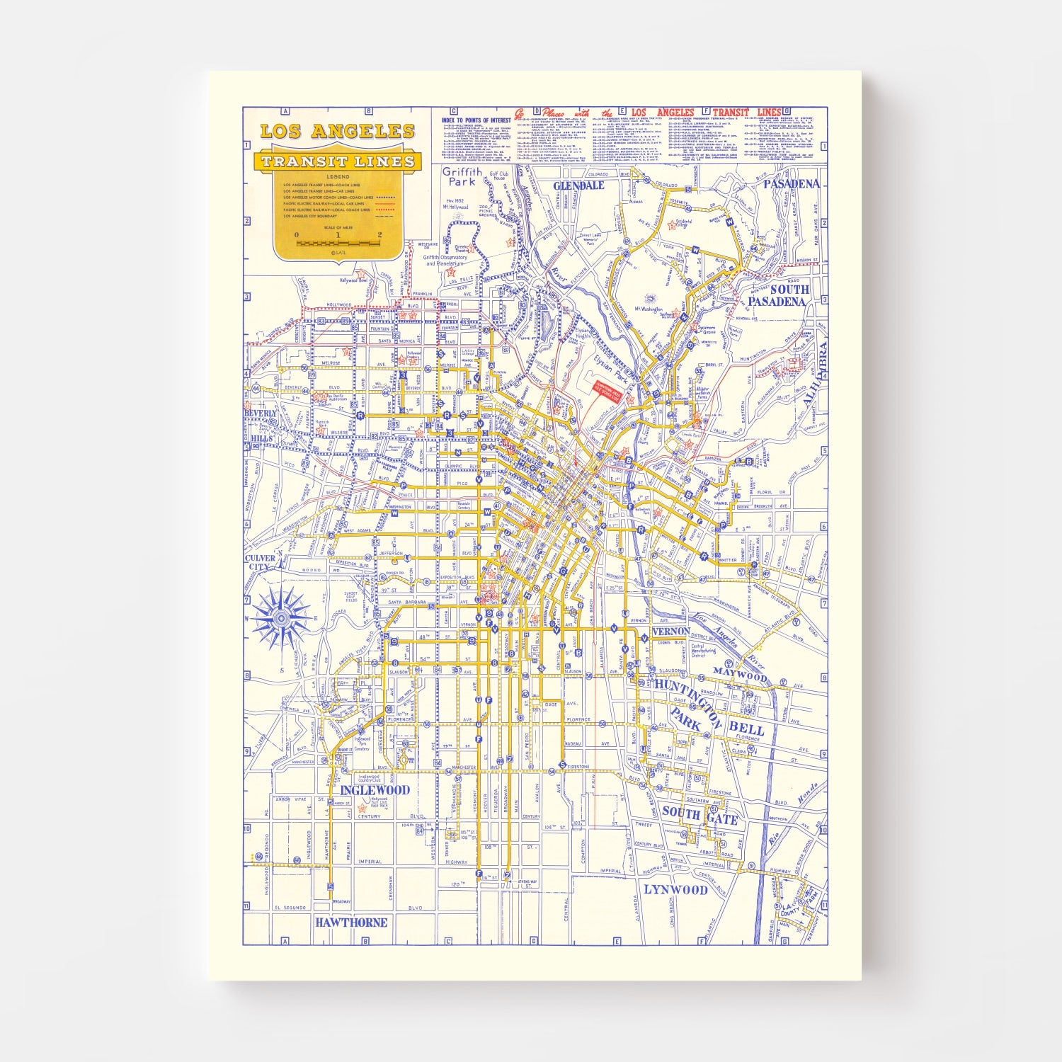 Vintage Map of Los Angeles, California 1946