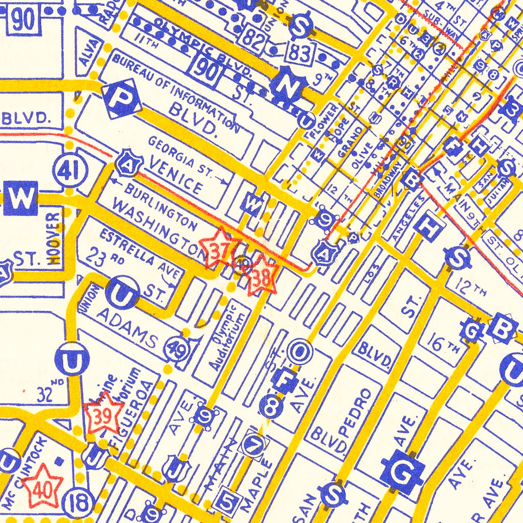 Vintage Map of Los Angeles, California 1946