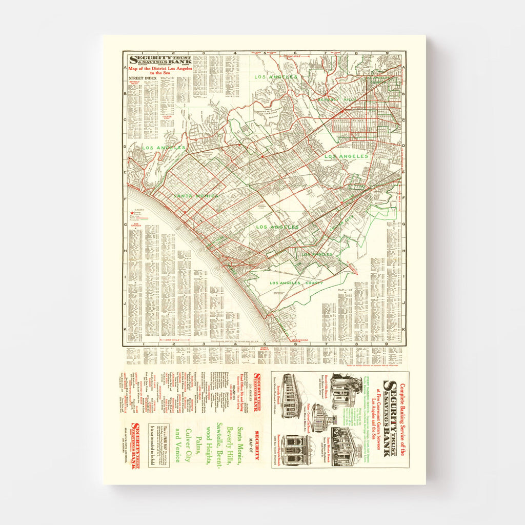 Vintage Map of Los Angeles, California 1926