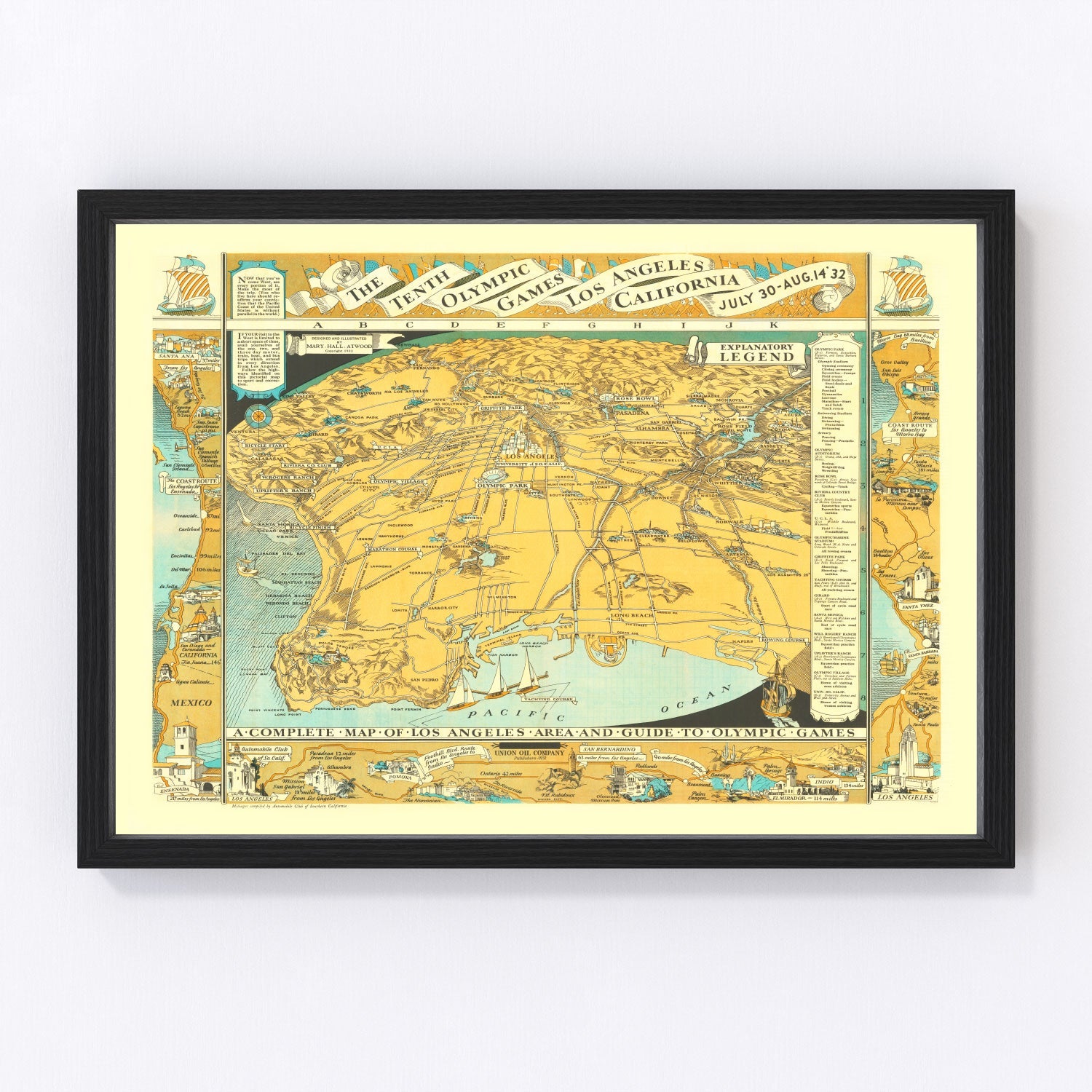 Vintage Map of Los Angeles, California 1932