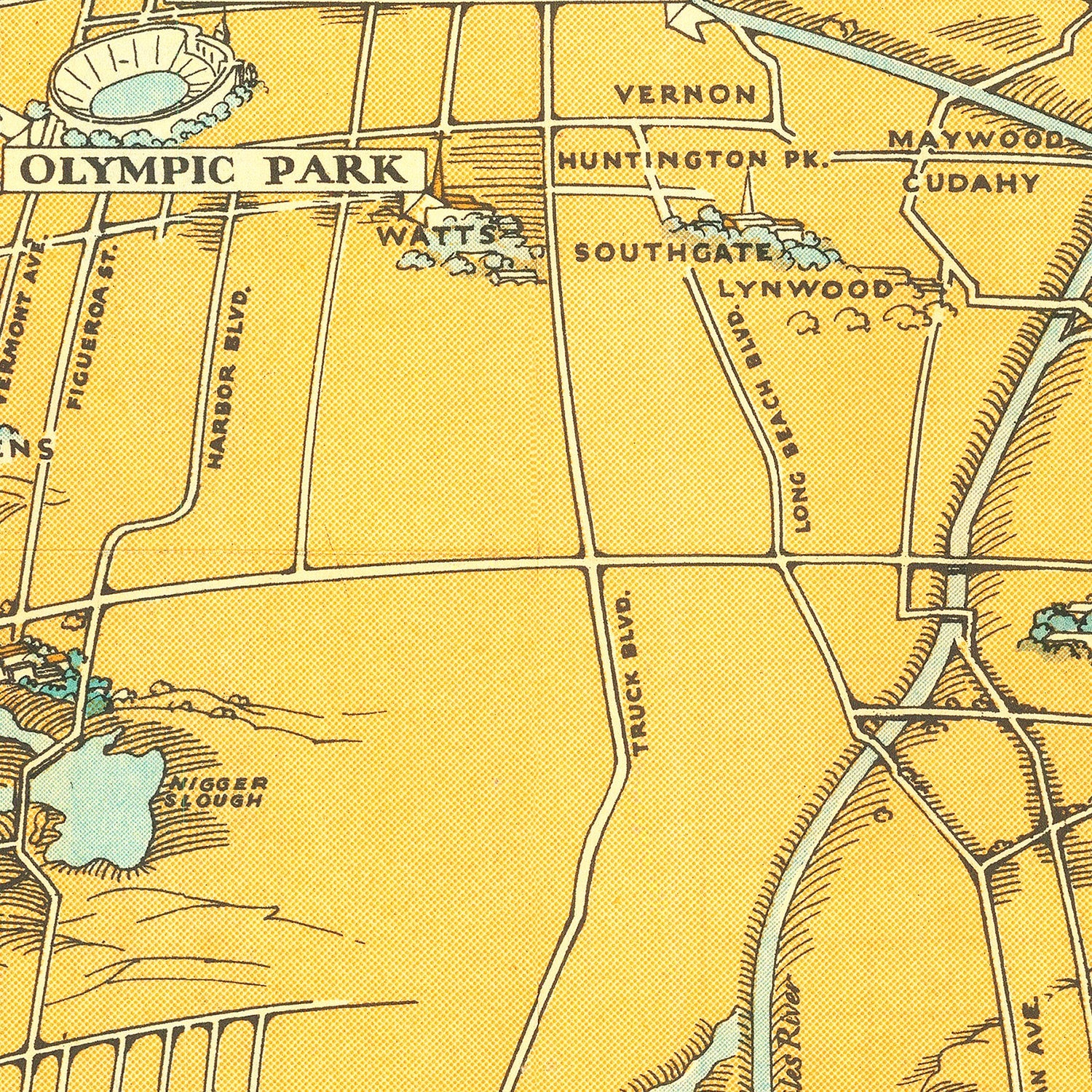 Vintage Map of Los Angeles, California 1932