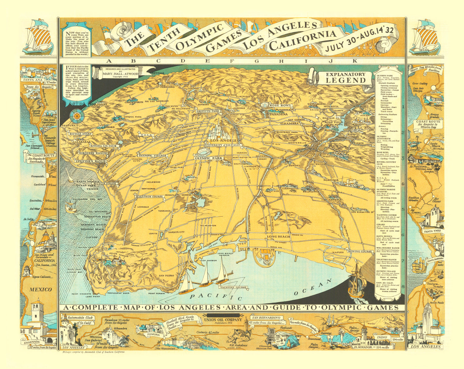 Vintage Map of Los Angeles, California 1932