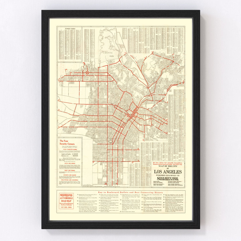 Vintage Map of Los Angeles, California 1914