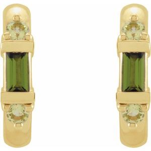 14K Yellow Gold Natural Green Tourmaline & Natural Peridot Hoop Earrings – image 2