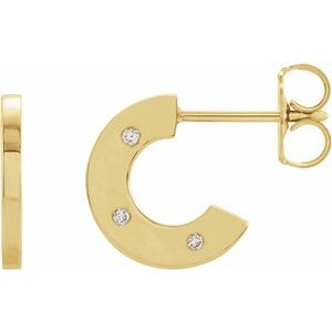 14K Yellow Gold .025 CTW Natural Diamond Flat Hoop Earrings