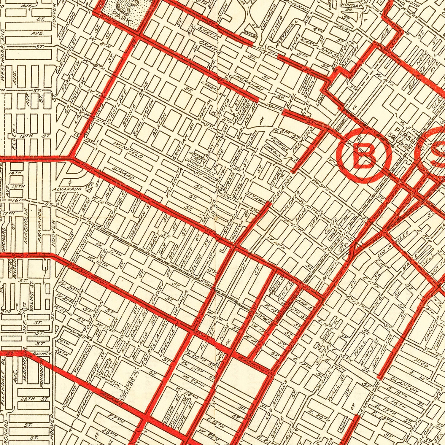 Vintage Map of Los Angeles, California 1914
